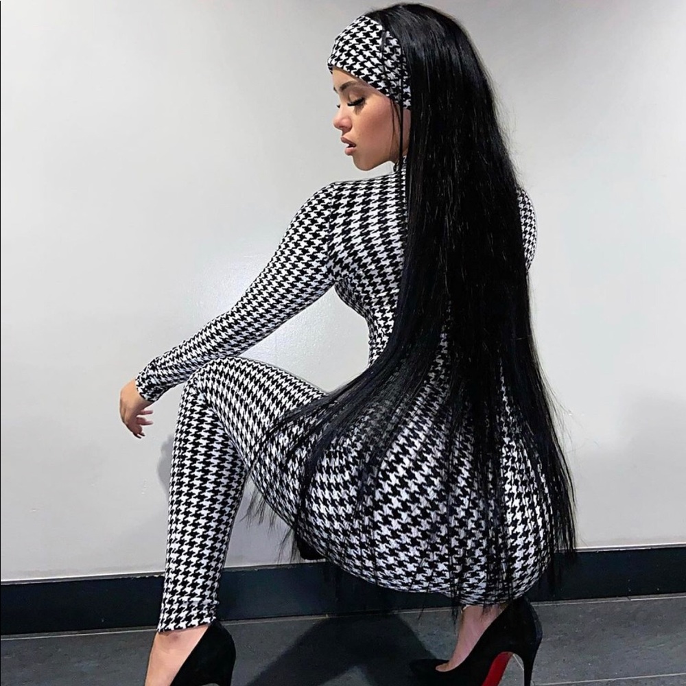 Houndstooth Jumpsuit with Head Band